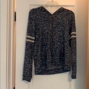 Blue hoodie with arm stripes